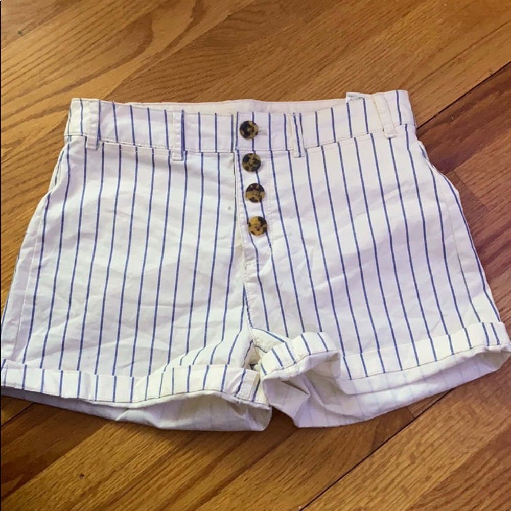 blue striped high waisted shorts